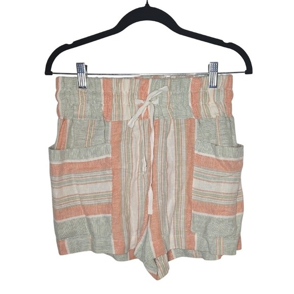 Indigo Rein Pants - Indigo Rein Linen Blend High Waisted Striped Shorts Drawstring Comfort Timeless